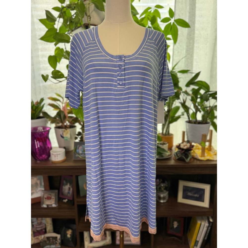 Women's Honeydew Intimates Sleepshirt Size L Blue Newport Stripe